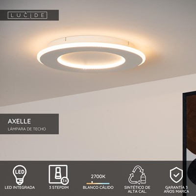 Lucide AXELLE - Lámpara de techo - Ø 39,6 cm - LED 3 StepDim - 1x24W 2700K - Blanco